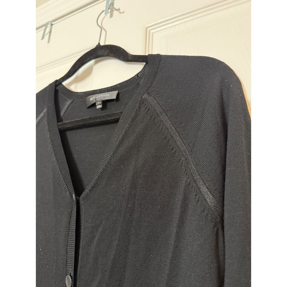 St‎ John Black Wool Blend Button Front Long Sleeve Cardigan Sweater Size P - Picture 6 of 8